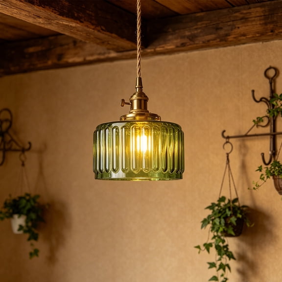 AuroraX Japanese Green Pendant Light Vintage Industrial Hanging Lamp Adjustable Standard Base Retro Style Dimmable Ceiling Light Decor