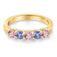 thumbnail image 3 of Gem Stone King 10K Yellow Gold Pink Lab Grown Diamond and Blue Tanzanite Wedding-Bands Ring for Women | 0.90 Cttw | Round 3.5MM | Gemstone April Birthstone | Size 6, 3 of 6