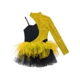 thumbnail image 6 of TTAO Kids Girls Sequins Ballet Jazz Latin Dance Dress Oblique Shoulder Gymnastics Leotards Tutu Skirt Gold 12, 6 of 7