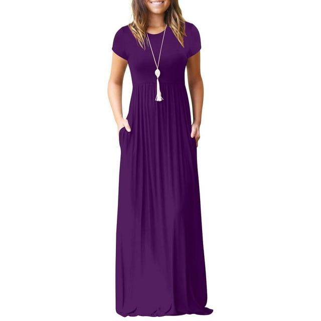U.Vomade Femmes Manches Courtes Col Rond Poche Décontractée Longue Dress