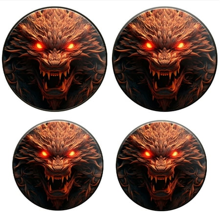

BaHomeck Electric Stove Burner Covers Set of 4 Round Metal Gas Stove Burner Covers 8 Inch and 10 Inch Kitchen Decor Front View Of Angry Orange Dragon With Glowing Red Eyes