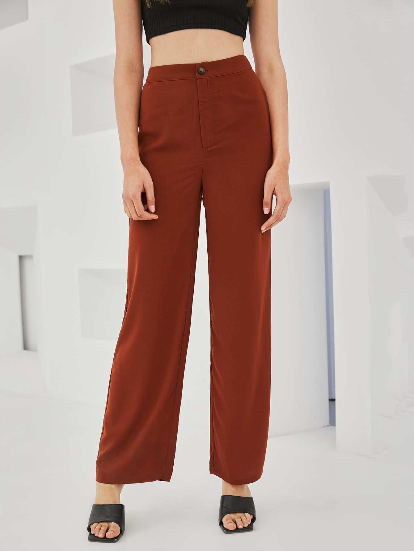 Rust Brown Women's High Waist Straight 