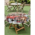 thumbnail image 3 of Outdoor Tablecloth with Umbrella Hole and Zipper, Christmas Round Table Cloth 54 Inch Waterproof Tablecloth, Xmas Winter Red Truck Dogs Farmhouse Wooden Grain Picnic Table Cover for Patio Camping, 3 of 7