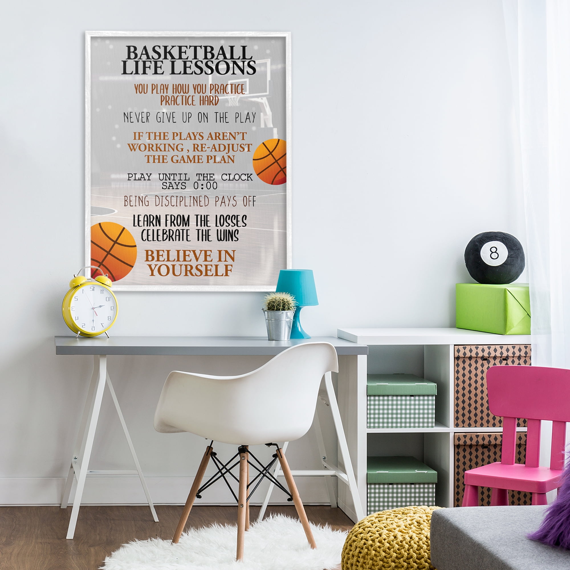 Basketball Life Lessons White Framed Giclee Art, design by Kim Allen