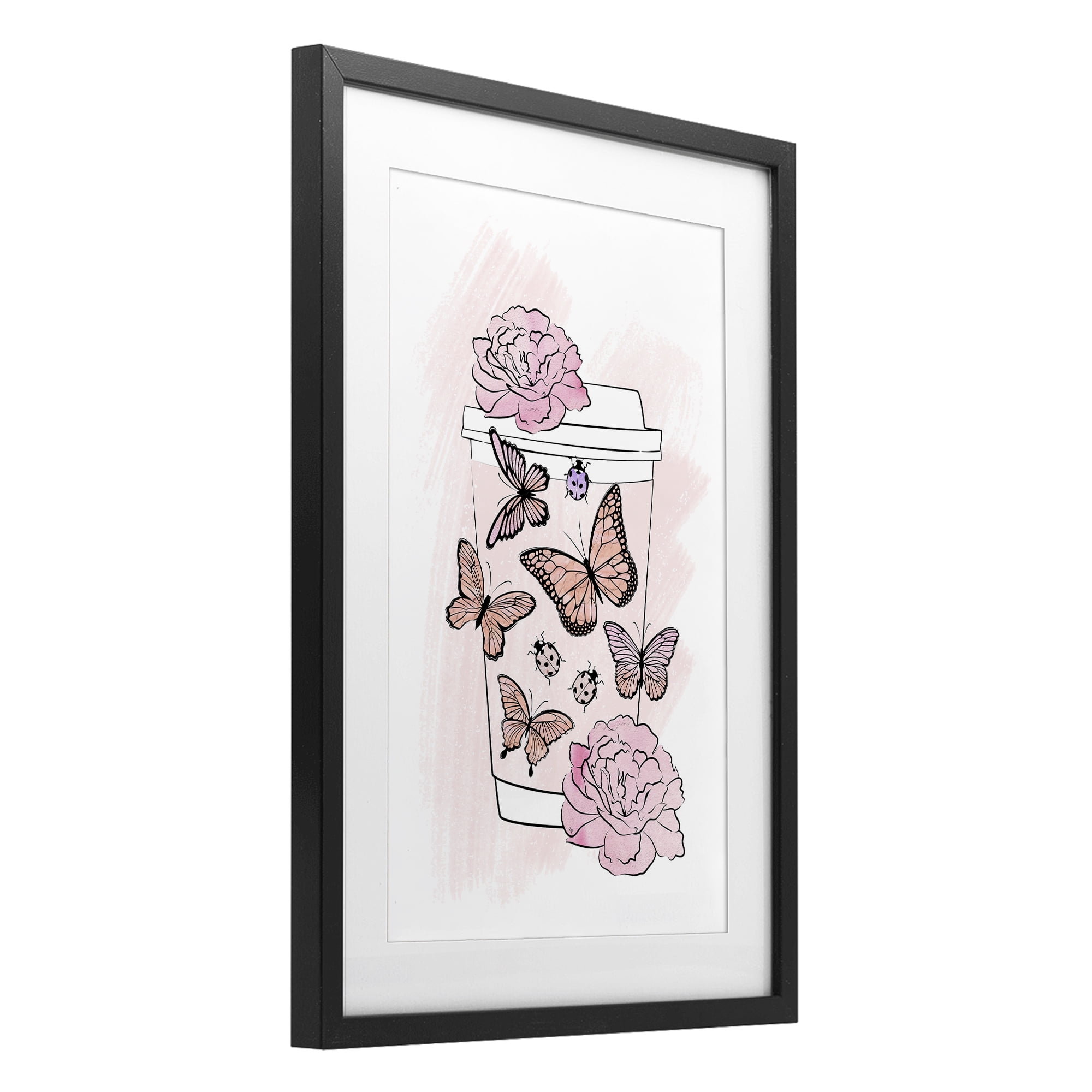 Stupell Industries Romantic Coffee & Butterflies Black Framed Print Under Glass, design by Martina Pavlova