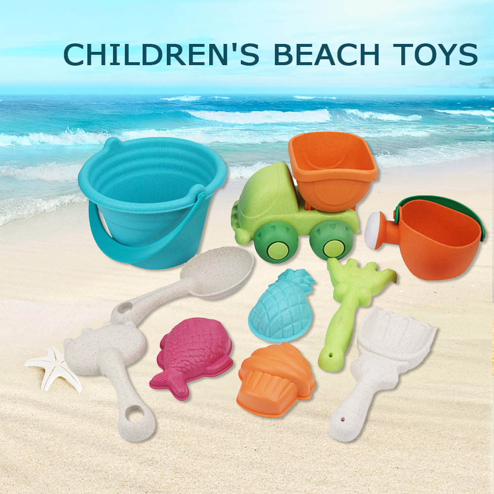 N A Beach Bucket Toys Silicone Sand Buckets Toy Set with Shovel and 4PCS Molds Summer Beach Toys for Toddlers