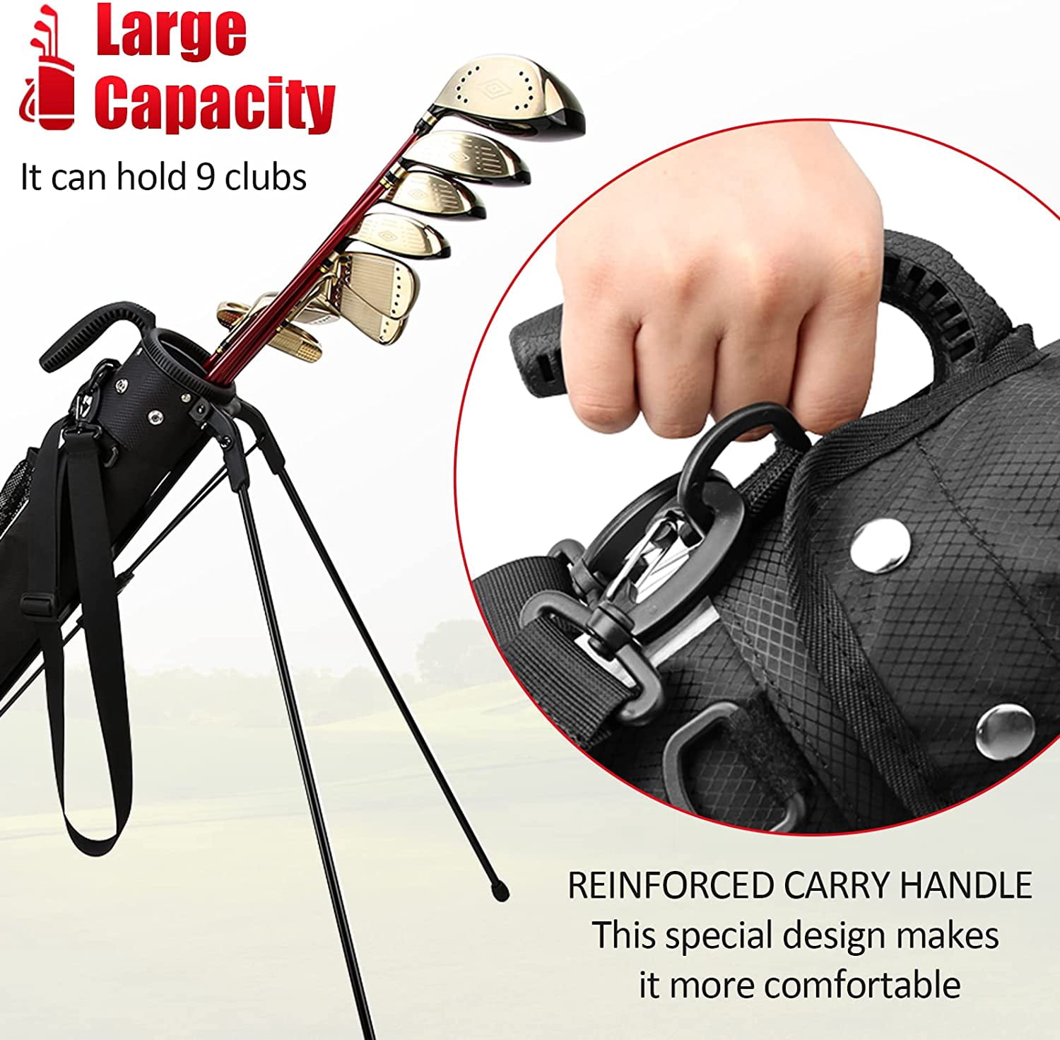 Golf Bag with Stand and Strap - Ultra-Lightweight Pitch and Putt Carry Bag Holds Up to 9 Clubs - Waterproof Driving Range Travel Bag for Par 3 & Executive Courses