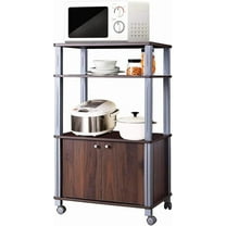 ReunionG 3-Tier Rolling Microwave Oven Stand with Utility Shelves Cabinet, Multifunctional Kitchen Baker’s Rack Spice Workstation Organizer Storage Cart for Home Dining Room Use (Brown)