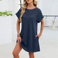 thumbnail image 6 of ctdiral Womens Eyelet Mini Dress Cap Sleeve Crew Neck T Shirt Dress Solid Color Loose Fit Dress Summer Casual House Dress Navy S, 6 of 6