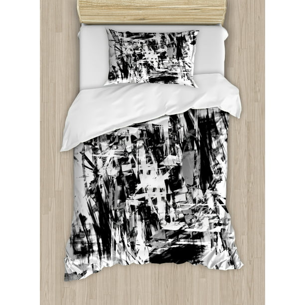 Black And White Duvet Cover Set Old Grunge Style Abstract Art With Brushstrokes Chaos Image Print Decorative Bedding Set With Pillow Shams Black White Grey By Ambesonne Walmart Com Walmart Com