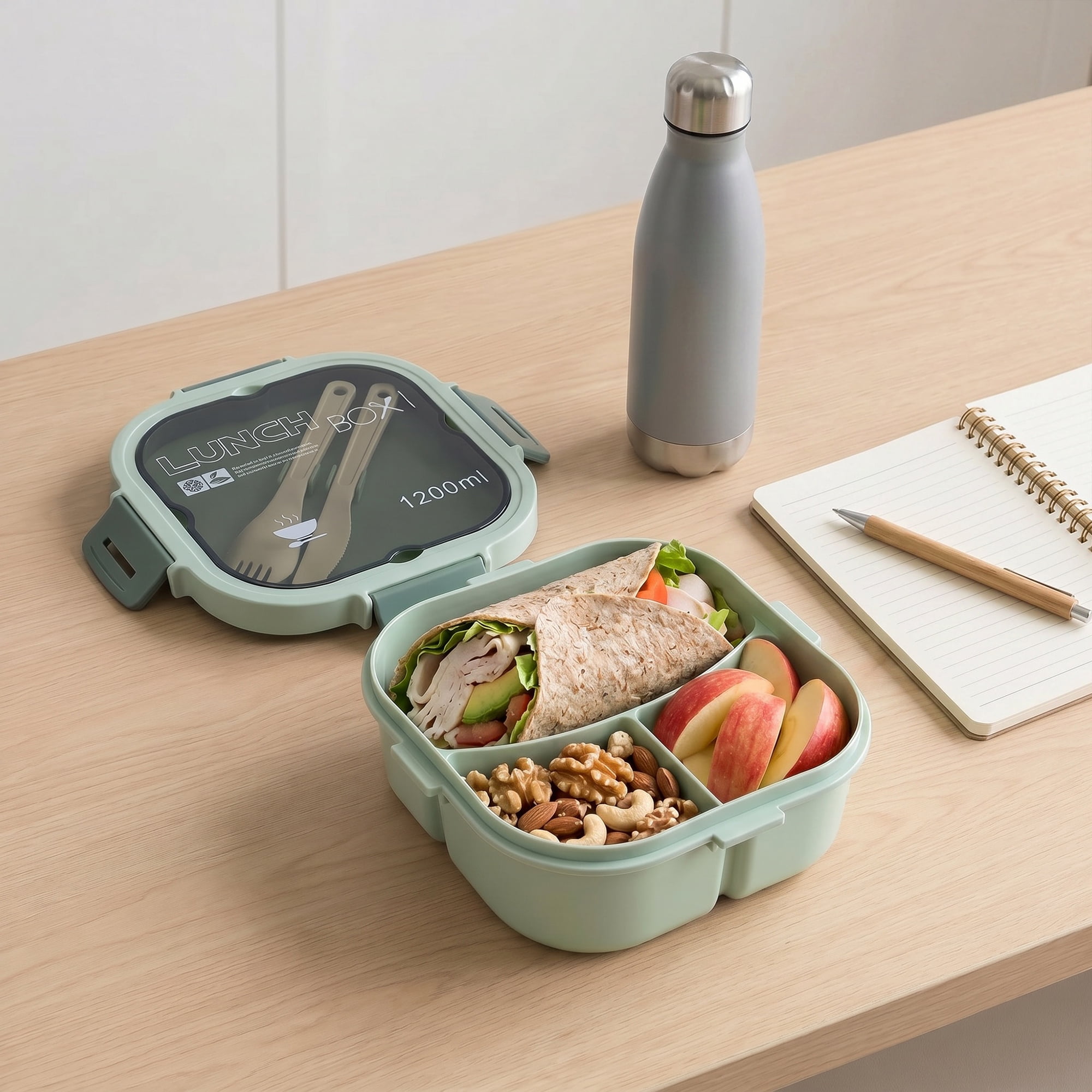 Unique Bargains 1200ml Leak-Proof Meal Prep Lunch Bento Box Green