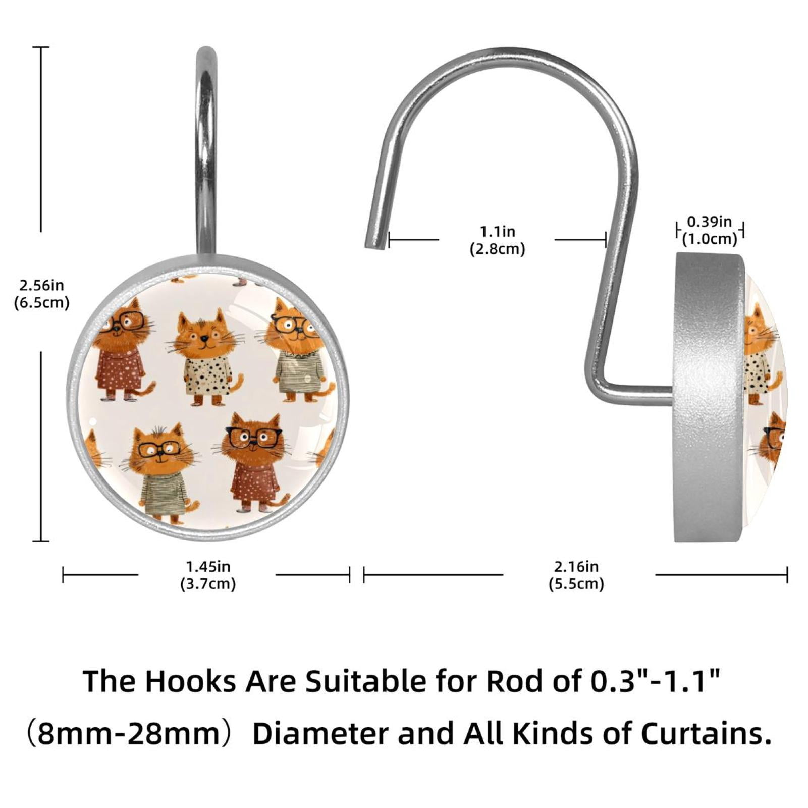 12pcs Decorative Shower Curtain Hooks, Rust Resistant Shower Rings for Bathroom Living Room,Rustproof Stainless Steel Rings for Shower Curtain and Liner Rods,Cartoon Sweater Glasses Cat
