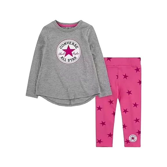 Converse Chuck Patch Stars Long-Sleeve T-Shirt And Leggings Baby Girls Clothing Set Size 4T, Color: Grey/Pink