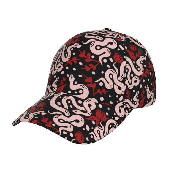Pofeuu Snake And Rose Print Adult Adjustable Embroidered Graphic Baseball Hat for Men and Women
