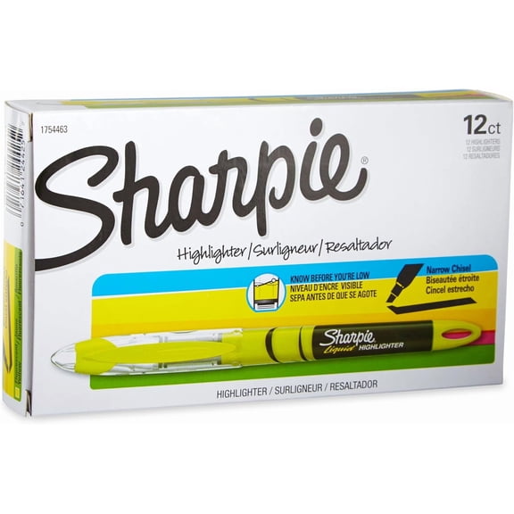 Sharpie Liquid Highlighters, Chisel Tip, Fluorescent Yellow, 12 Count