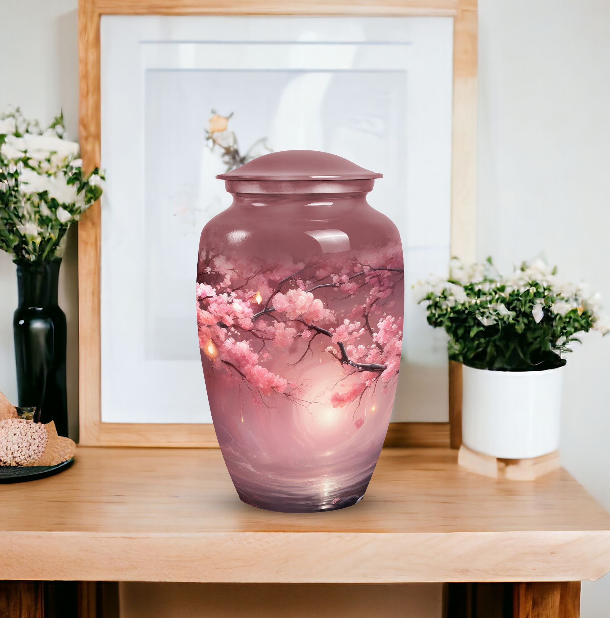 Burial Handcrafted Pink Forest Urns For Human Ashes Adult Men - Cremation Large Urn For Human Ashes Adult Women - Memorial Gift For Decorative - 10Inch And 200Lbs Include Velvet Bag