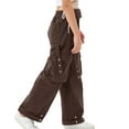 thumbnail image 4 of Rolanko Girls Cargo Pants Wide Leg Loose Cargo Trousers with Pockets Streetwear Kids Pants 4-15 Years, 4 of 7