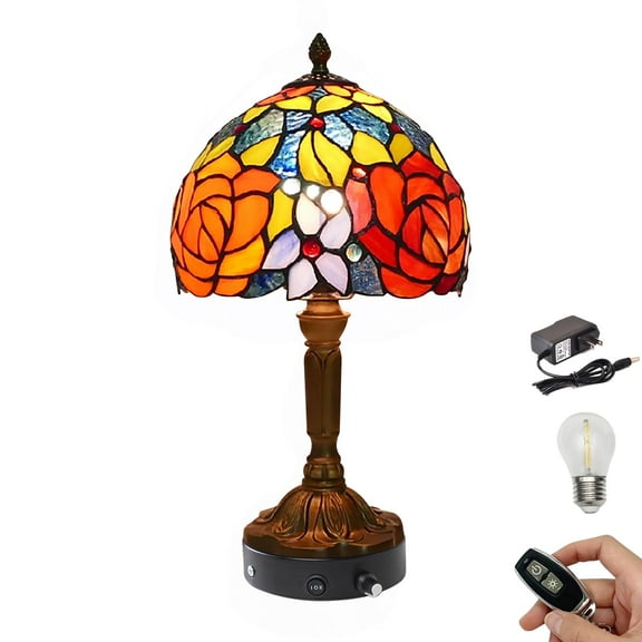 Kiven Cordless Table Lamp,1-Light Dimmable Bedside Lamps for Nightstand with Glass Lampshade, Cordless Tiffany Lamp for Reading Home Decor Bedside TD0890