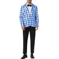 thumbnail image 2 of INSPIRE CHIC Men's Suit Gingham Plaid Single Breasted Regular Fit Notched Lapel Blazer 2XL Blue White, 2 of 5