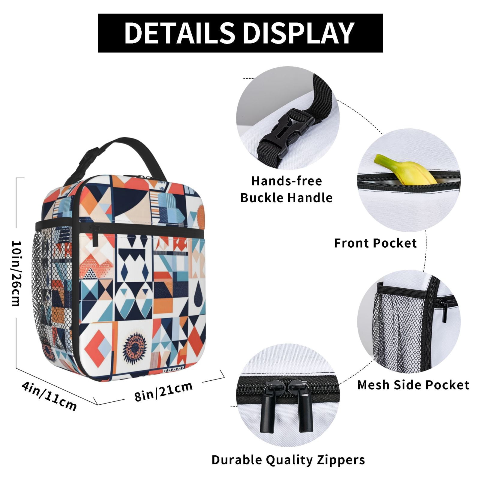 Lunch Bag For Women Men Insulated Portable Lunch Box Bento Box Office Picnic Travel Cooler Bag Aliceblue Geometric Patterns_4
