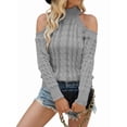 thumbnail image 2 of Suéteres de Cuello Alto con Hombros Descubiertos para Mujer, Jerseys de Punto Suave de Larga para Otoño, Jersey Sexy. Gris M, 2 of 8