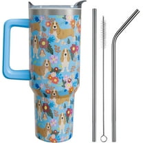 Basset Hound Gifts for Women Dog Lovers 40 oz Floral Basset Hound Tumblers with Handle and Straw, Stainless Steel Vacuum Insulated Travel Coffee Mug Cup Water Bottle