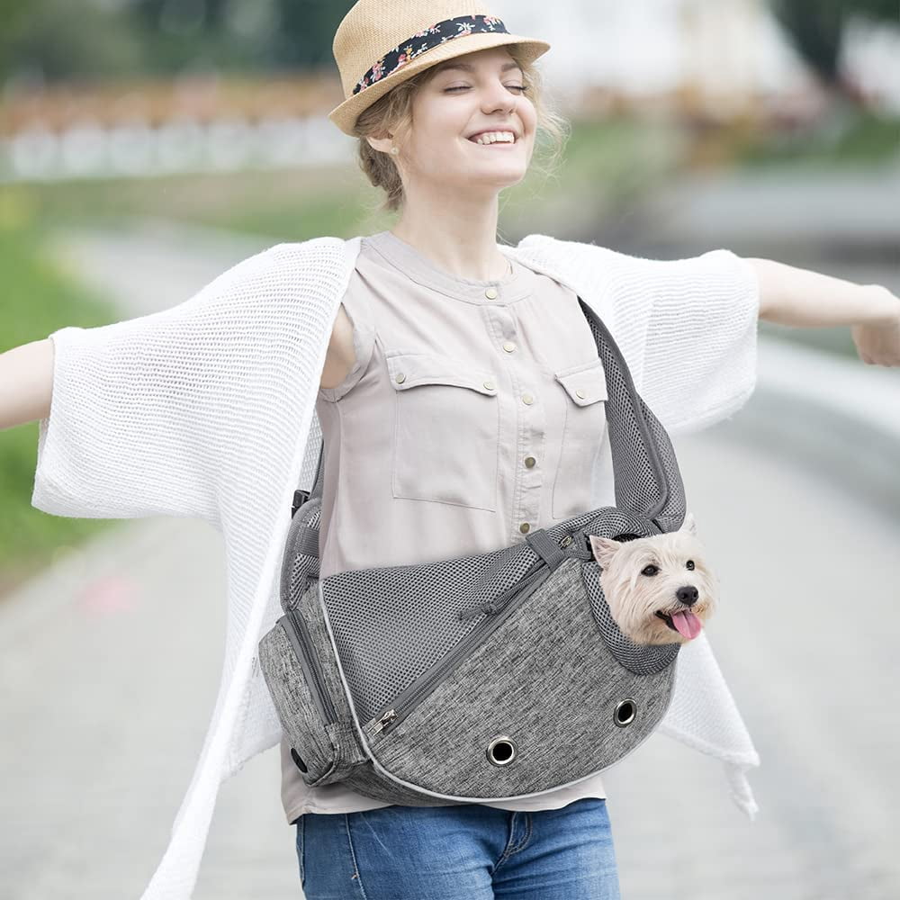 Dog Sling Carrier For Small Dogs  Puppy Purse Bags Traveling Carrying Bag To Wear Medium Cat Adjustable Crossbody Pet Travel Poop Dispenser Max 5 Lbs Gray