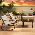 thumbnail image 4 of Patio Conversation Sets for 4, Lofka 4 Pieces Patio Furniture Sets with Rocking Bistro Fabric chairs, Garden Loveseat, Glass Coffee Table for Backyard, Poolside, Porch, Lawn, Gray, 4 of 8