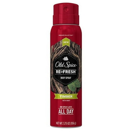 Old Spice Refresh Body Spray, Timber With Mint, 3.75 oz, 6 Pack