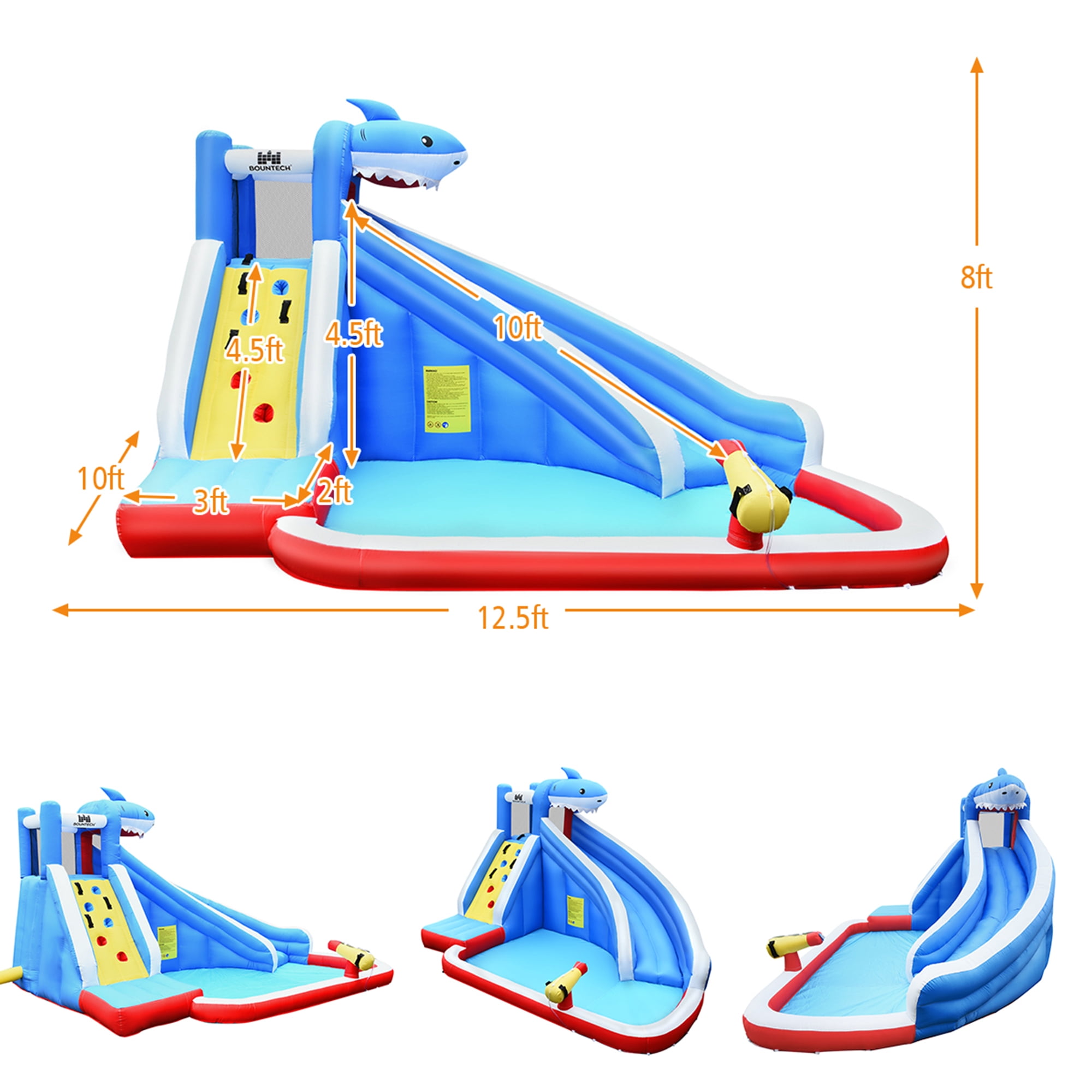 Gymax Inflatable Water Park Bounce House Slide Shark w/ Climbing Wall Splash Pool