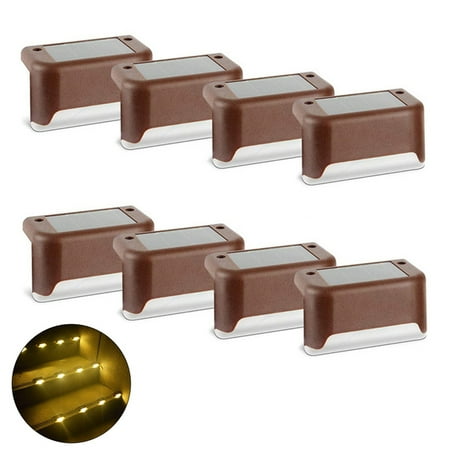 

Stair LED Solar Lamp Waterproof Outdoor Garden Light Pathway Yard Patio Steps Fence Lamps Garden Decor Solar Light Outdoors Brown Shell-Warm light 2PCS