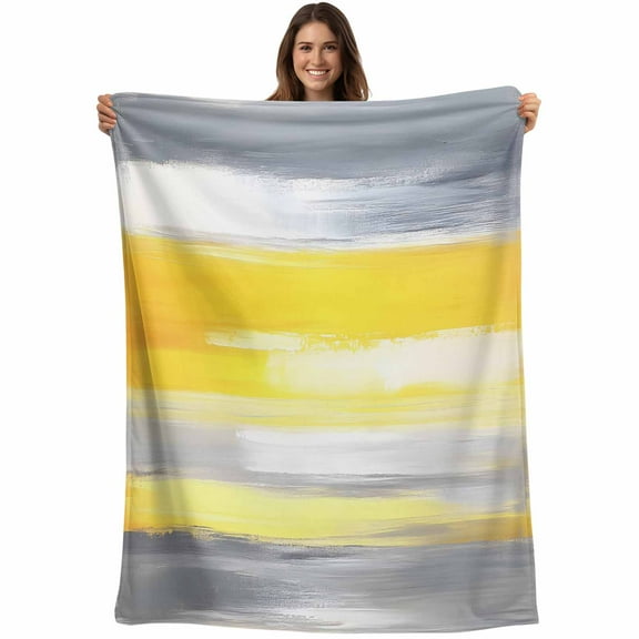 Flannel Fleece Throw Blanket Yellow Gray Oil Painting Art Lightweight Soft Plush Blankets,Watercolor Gradient Cozy Warm Throw Blanket for Couch Sofa Bed Car Office All Season Use 40x50in