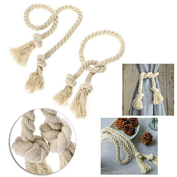 Kadlawus Curtain Tiebacks, 2 Natural Rope Holdbacks for Drapes, Decorative Tassel Tie Backs for Window Curtains, Bohemian Home Decor