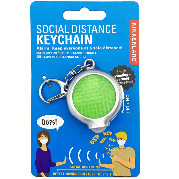 Social Distance Keychain with Alarm, Flashing Light, Detects Movement Up to 6 ft, Compact Personal Protection Keychain with On, Off Button, Lobster Claw Clip, Green