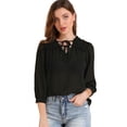 thumbnail image 1 of Blusa de trabajo Allegra K Semitransparente con corbata de Cuello Manga 3/4 Negro L, 1 of 6