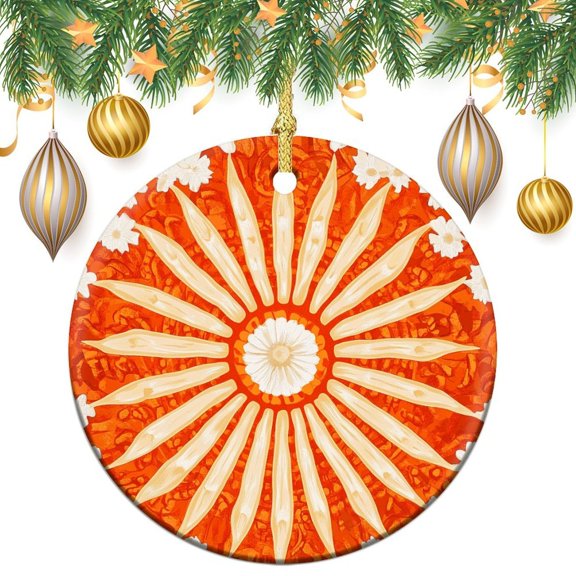 Ornament Yellow Sun Circle Ornament Vector Graphic with Sun Rays Ceramic Elegant Hanging Christmas Tree Decorations Housewarming Gift