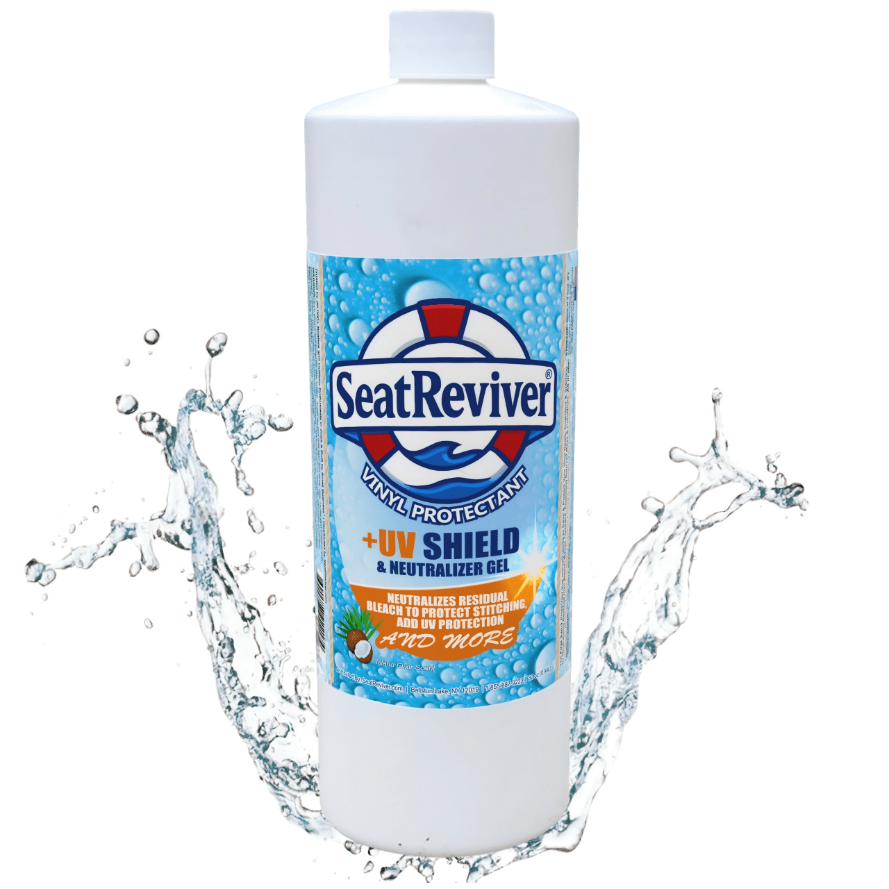 Seat Reviver Marine Vinyl Protectant + UV Shield & Residual Bleach Neutralizer | For Boat Seats, Vinyl & Plastics | Non-Greasy, Matte Finish, Light Gel , Coconut Scent | 32oz