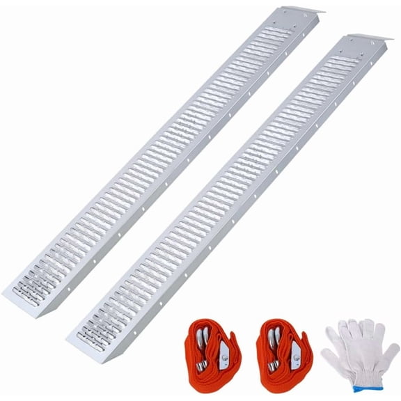QinaQin 74IN Loading Ramp for Pickup Trucks, 960 LBS Capacity Truck Ramps, Portable Anti-Slip Metal Ramp for Loading Motorcycle, Dirt Bike,Silver