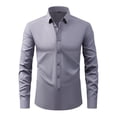 thumbnail image 2 of Dresfit Button Down Shirts Mens Solid Dress Shirt Spring Button Up Collared Long Sleeve Tops 2026 Anti Wrinkle Regular Fit Work Formal Shirt Light Purple XL, 2 of 9