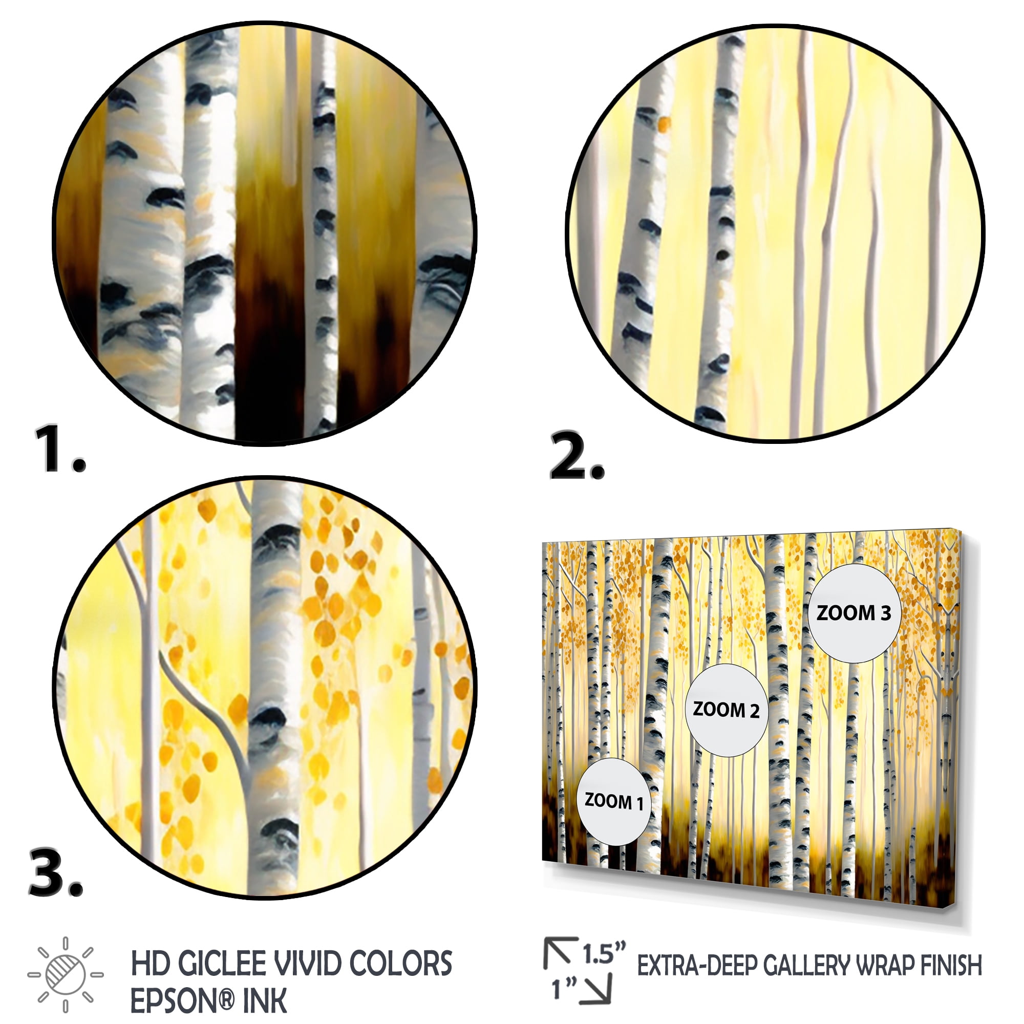 Designart Golden Birch Trees Forest II Canvas Wall Art