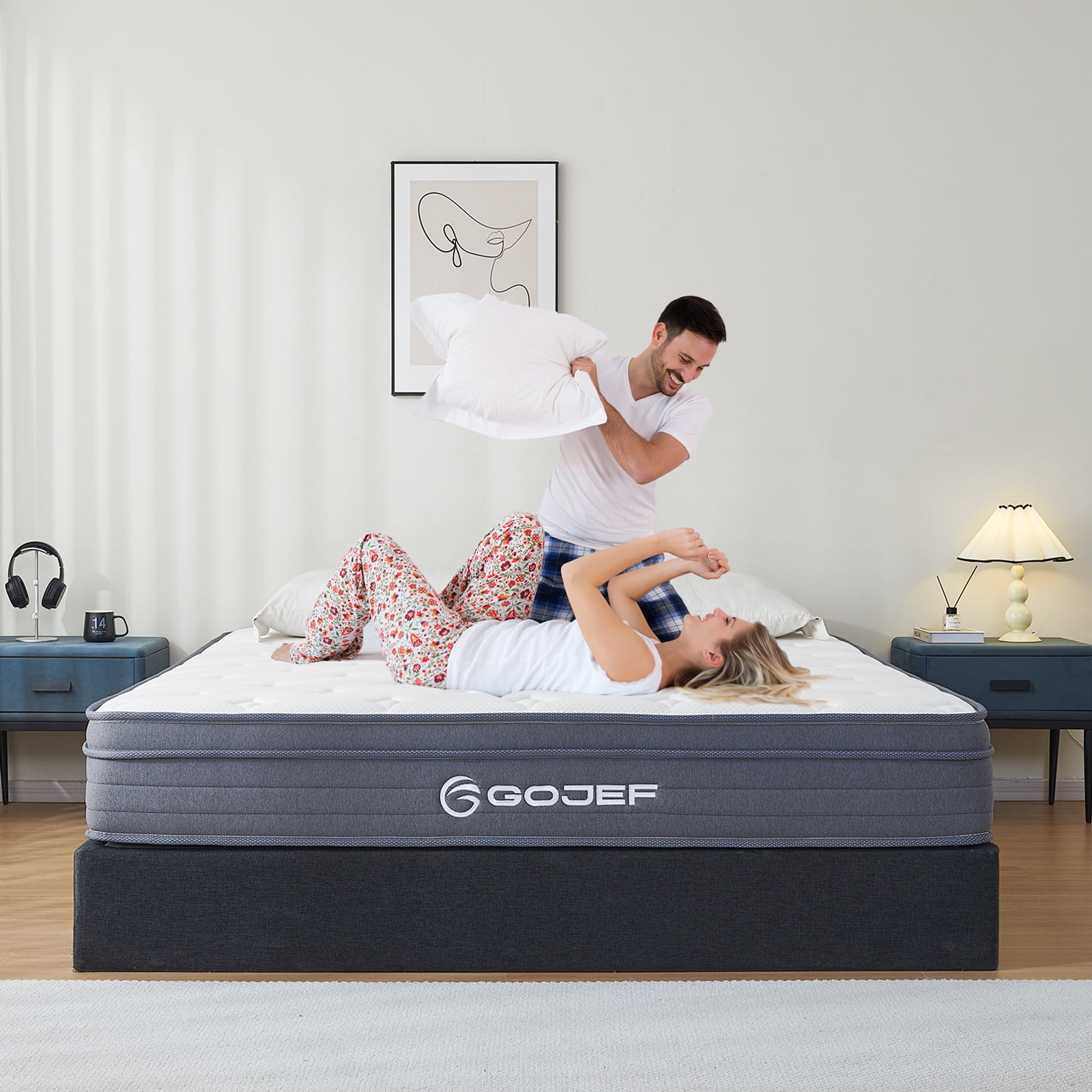 GOJEF 12 inch Queen Mattress,Hybrid Memory Foam with Independent Spring, Soft and Pressure Relief