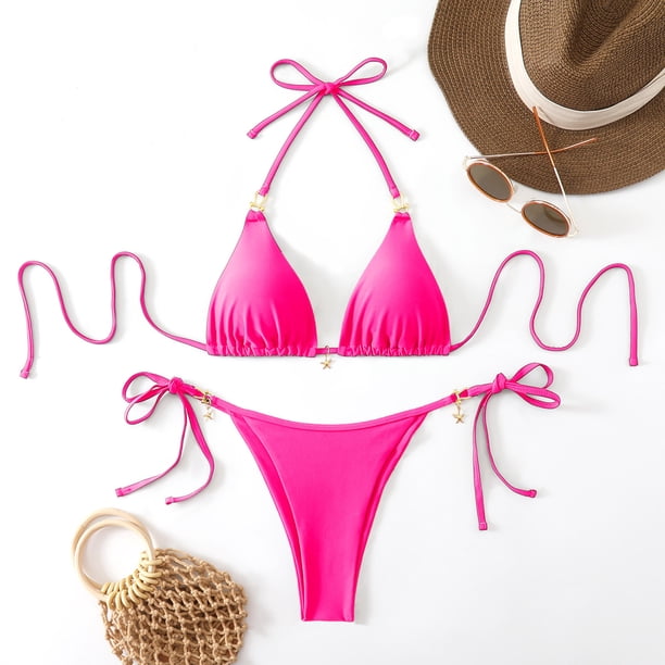 Traje de baño de 2 piezas para mujer, trajes de baño para mujer, bikini de cintura alta con cordón ajustable, traje de baño dividido para mujer