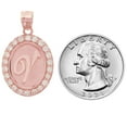 thumbnail image 2 of JackAni 10k Rose Gold Unisex Oval Halo White CZ Initial Letter V Pendant, 2 of 5