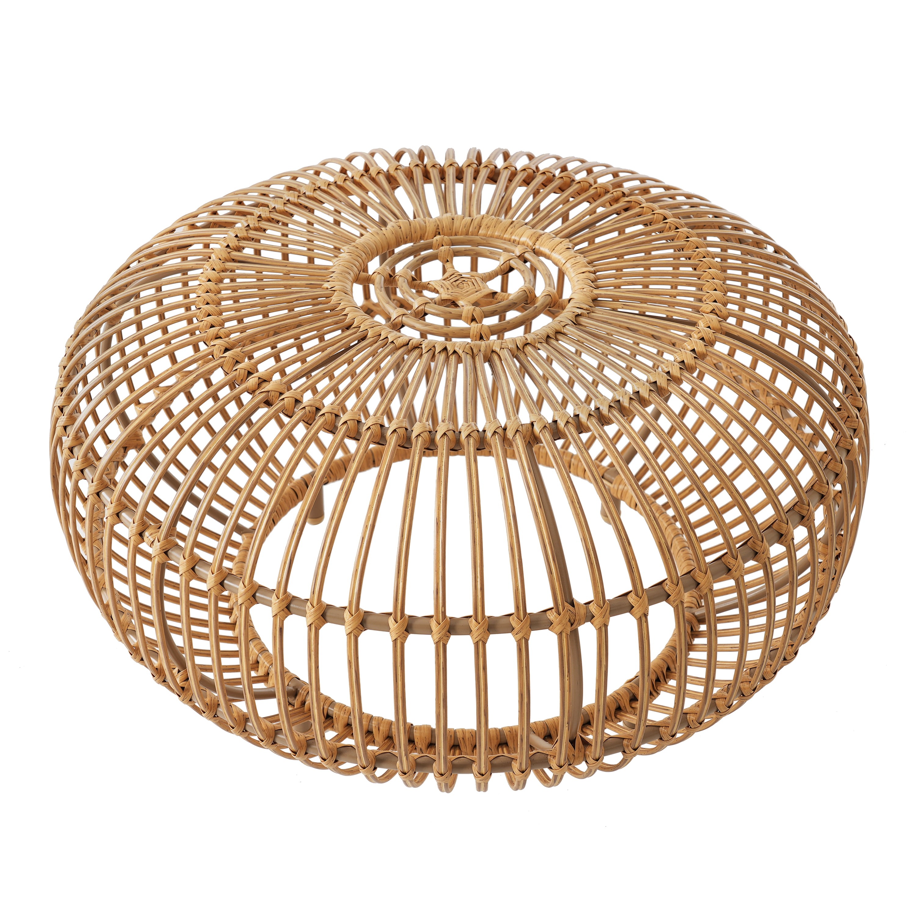 Coffee Table Round, Outdoor Coffee Table, Wicker Coffee Table with Handcrafted Faux Rattan Weave, Boho Chic Accent Table for Living Room Patio Garden, Light Brown, 29.5 Inch