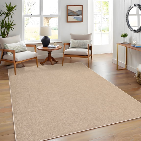 Nanan 5'x7' Modern Solid Area Rug Woven Textured Carpet, Washable Non Slip Rug for Living Room Bedroom Home Decor, Beige