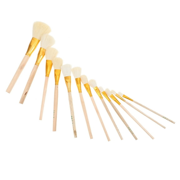 RENACLIPY 12-Piece Horsehair Artist Paint Brush Set Light Brown for Painting, Drawing, Back to School Art Supplies