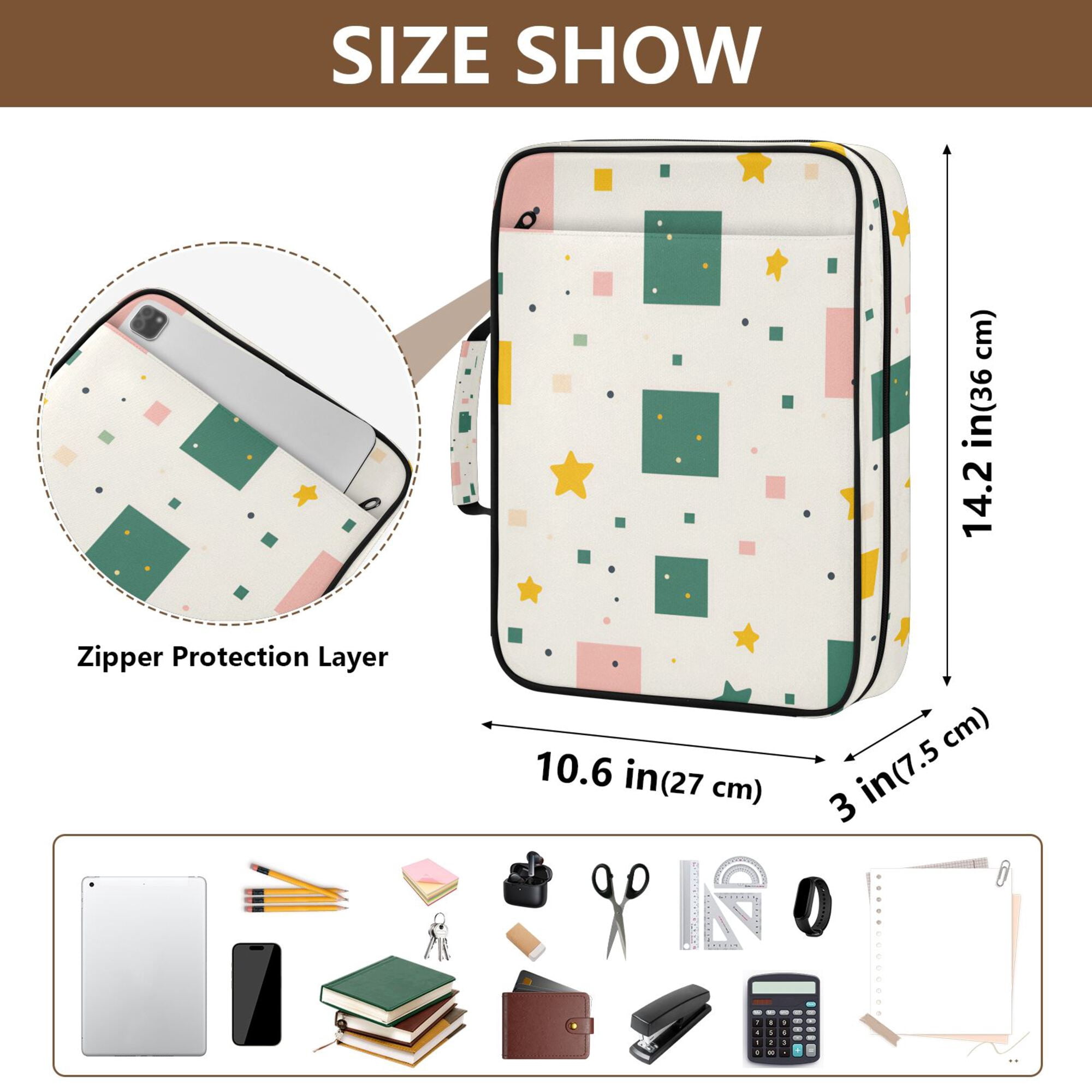 FORMRS Accordion File Folder A4 Size 7-Pocket Expanding Document Organizer Bag with 3 Ring Binder, Green Abstract Pattern