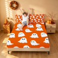 thumbnail image 3 of Homewish Cute Ghost Queen Sheets, Halloween Spooky Animal Queen Sheet Sets, Orange White, 4 Pieces (1 Flat Sheet, 1 Fitted Sheet and 2 Pillowcases), 3 of 5