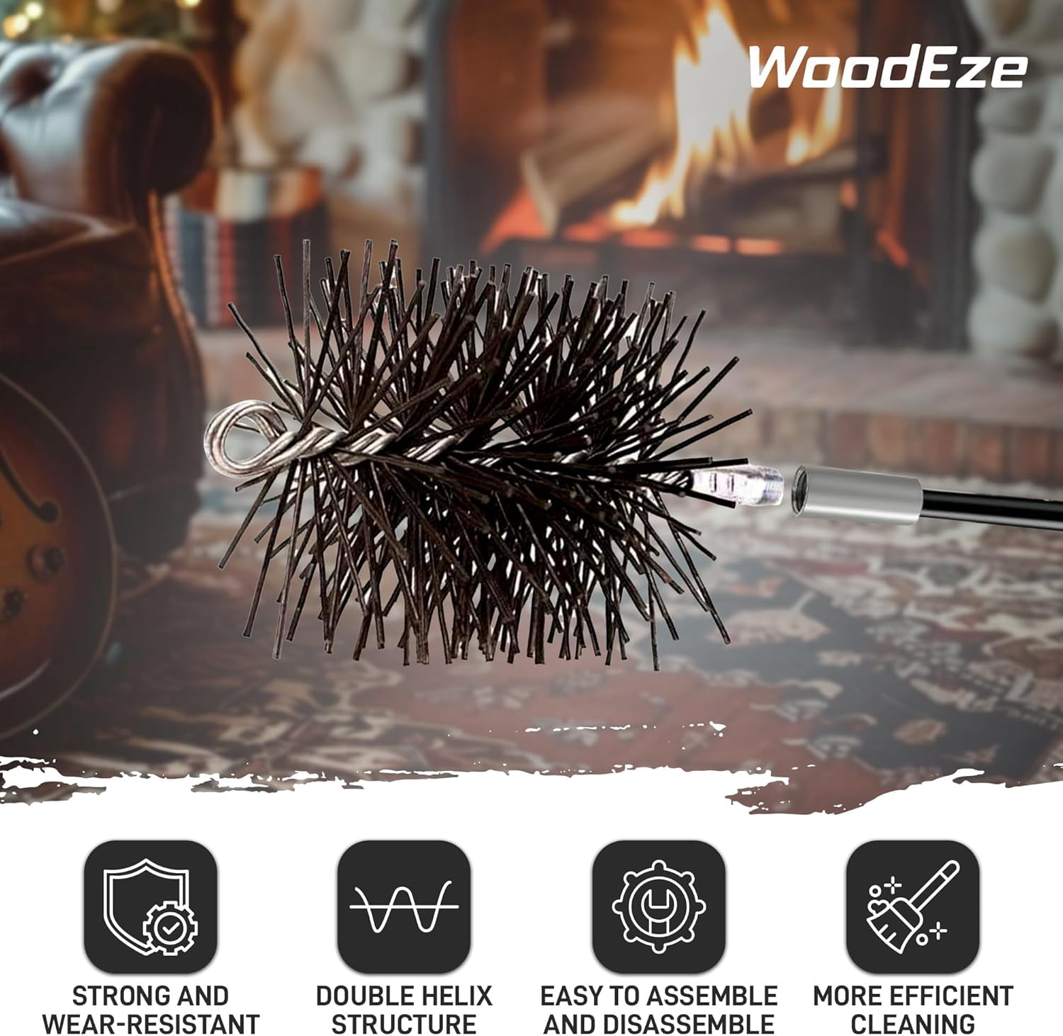 7" Round Medium-Duty Poly Chimney Brush - Flexible Prostran Bristles - 3/8" Male NPT Thread - Ideal for Prefab Fireplaces and Metal Pipes - Efficient Creosote Removal