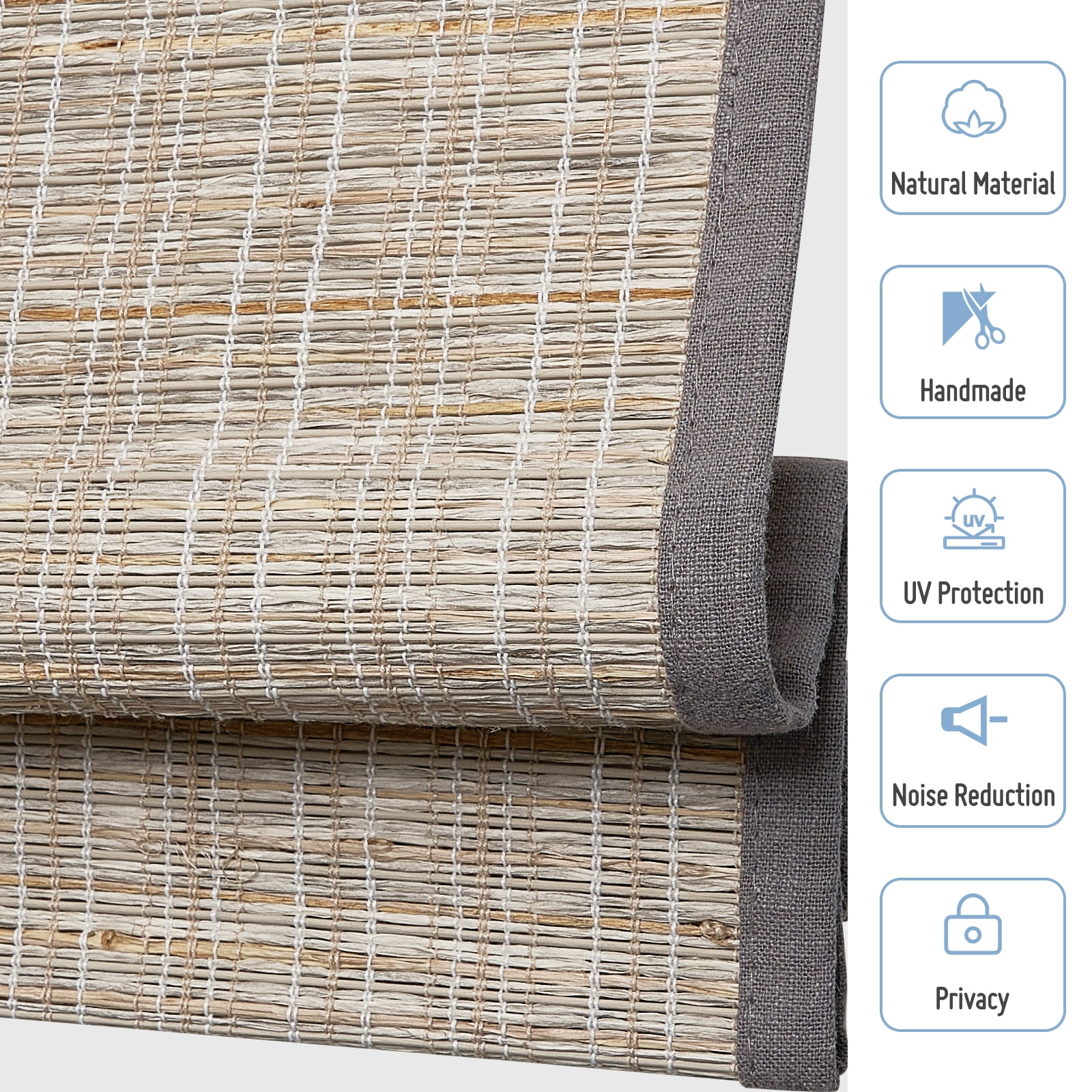 Keego No Drill Motorized Roman Shades Natural Fabric Rechargeable Electric Window Blinds Remote Control Room Darkening Window Treatment - Ash (with Linen, Block 40%-50% Light) - 53"W x 48"H